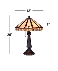 Robert Louis Tiffany Mission Table Lamp 25" High Bronze Octagonal Art Glass Shade for Living Room Family Bedroom Bedside Nightstand Office