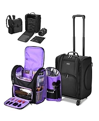 Byootique Rolling Makeup Train Case & Backpack Kit w/ 7 Toiletry Bags Artist
