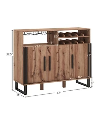 Gymax Home Wine Bar Cabinet w/ 3 Doors & Adjustable Shelves 2-tier Wine Rack Sideboard