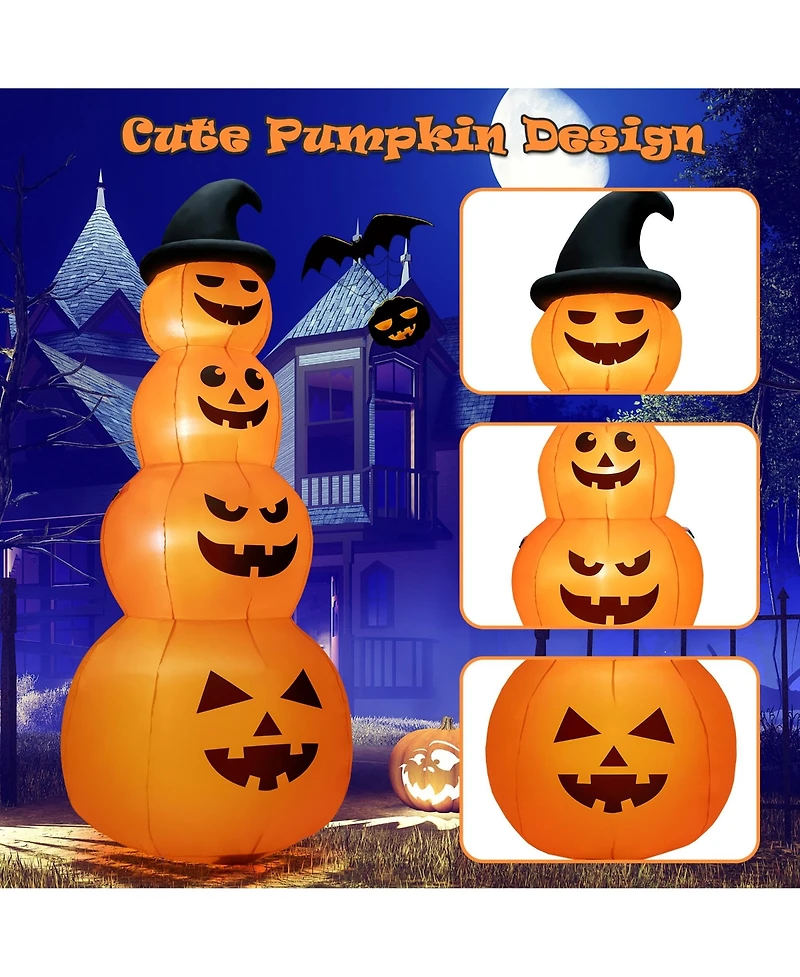 Vebreda 8 Feet Inflatable Halloween Pumpkins Stack with Built-in Led Lights