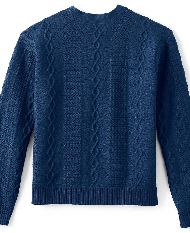 Lands' End Girls Button Front Cable Cardigan