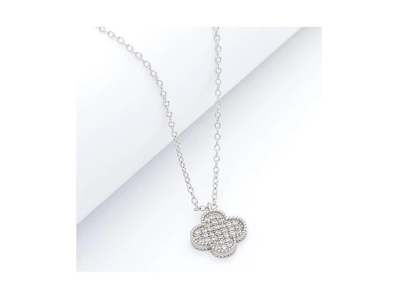 Rivka Friedman Rhodium Pave Clover Pendant