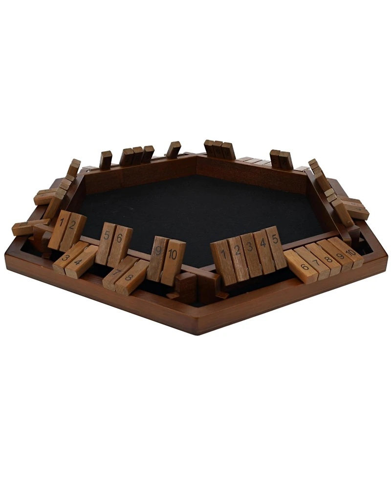 Pacific Shore Games 6 Player 14 in. Shut The Box Board Game, Walnut Stained Wood