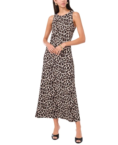 Vince Camuto Women's Leopard-Print Sleeveless Keyhole-Back Crewneck Maxi Dress