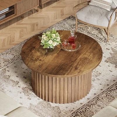 Tribesigns 31.5" Round Coffee Table, Farmhouse Circle Coffee Table with Metal Base, Modern Wood Accent Center Table Sofa Side Table for Living Room, H