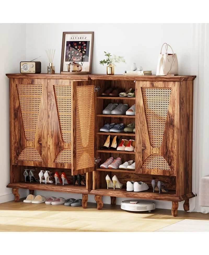 Tribesigns Rattan Shoe Cabinet for Entryway, 5-Tier Large Hidden Shoe Organizer Cabinet with Ventilated Doors, Modern Freestanding 25-Pair Shoe Rack C