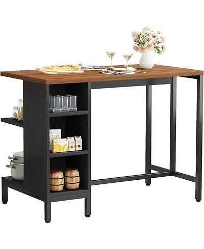 Tribesigns Kitchen Island, Kitchen Shelf Kitchen Bar Table with 5 Open Storage Shelves and Large Worktop, Industrial Butcher Block Island (Stools Not