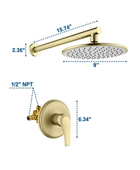 Boyel Living 1-Spray Patterns with 3.4 Gpm 9 in. Wall Mount Rain Fixed Shower Head with Single Handle and Valve