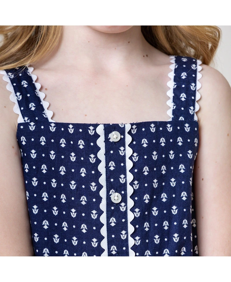Hope & Henry Girls' Scallop Trim Button Front Linen Romper, Kids