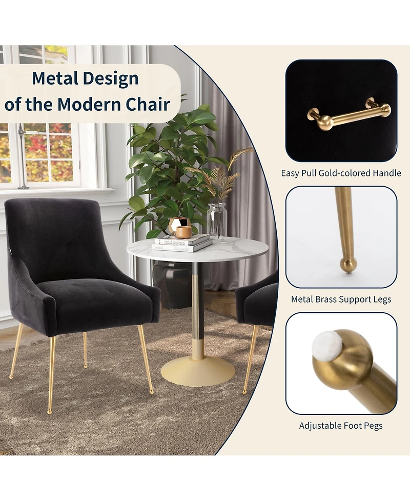 Boyel Living Velvet Dining Chair with Pulling Handle and Adjustable Foot Nails(Set of 2)