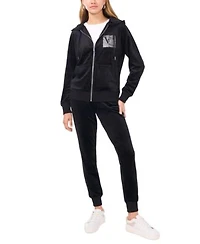 Vince Camuto Womens Velour Crystal Logo Hoodie Joggers