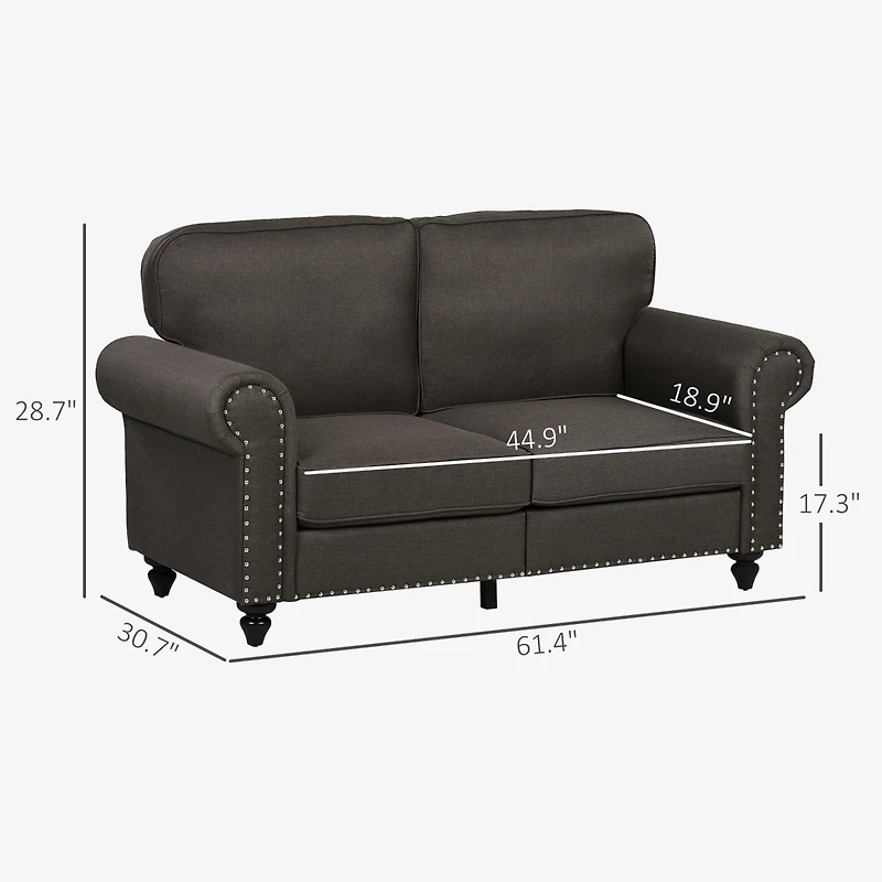 Homcom Mid Century Modern Loveseat Sofa with Nailhead Trim,