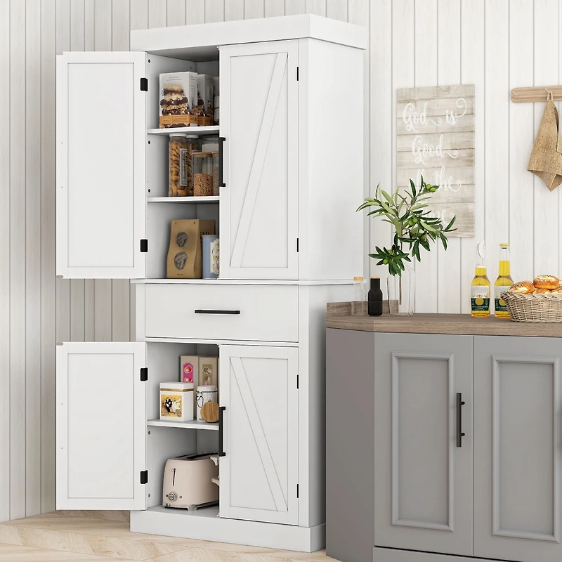 Homcom 72" Tall Kitchen Pantry Storage Cabinet with Barn Doors and Drawer