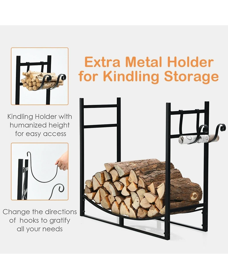 Givimo 33 Inch Firewood Rack with Removable Kindling Holder Steel Fireplace Wood