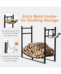 Givimo 33 Inch Firewood Rack with Removable Kindling Holder Steel Fireplace Wood