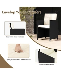 11 Piece Patio Dining Set Wicker Chairs and Tempered Glass Table with Waterproof Cushions-Black & White