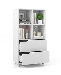 Sugift 4-Tier Open Bookcase with 2 Drawers and 4 Storage Cubes-White