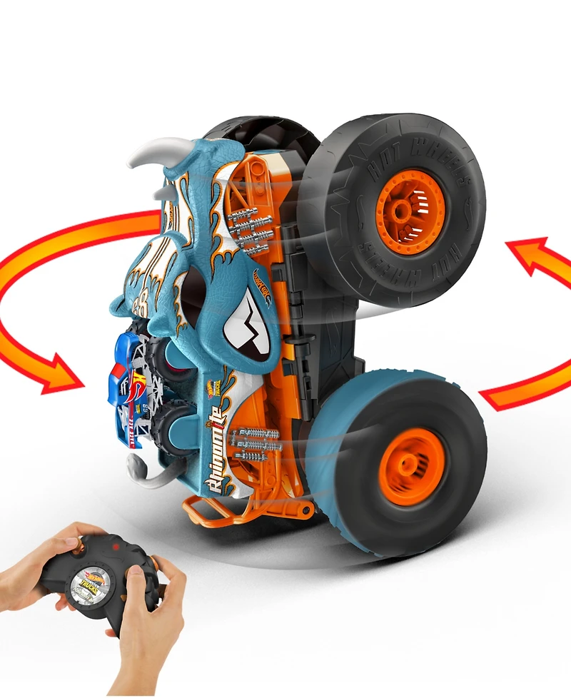 Monster Trucks Hw Changing Rhinomite Rc in 1:12 Scale with 1:64 Scale Toy Truck