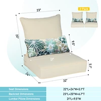 Aoodor 22'' x 24'' Outdoor Deep Seat Chair Cushion Set Olefin Fabric Slipcover and Sponge Foam (Set of 2 Seats, 2 Backs