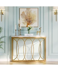 Tribesigns Half Moon Gold Console Table, 43 Inch Modern Faux Marble Entryway Table, Narrow Semi Circle Sofa Accent Table with Geometric Metal Frame fo