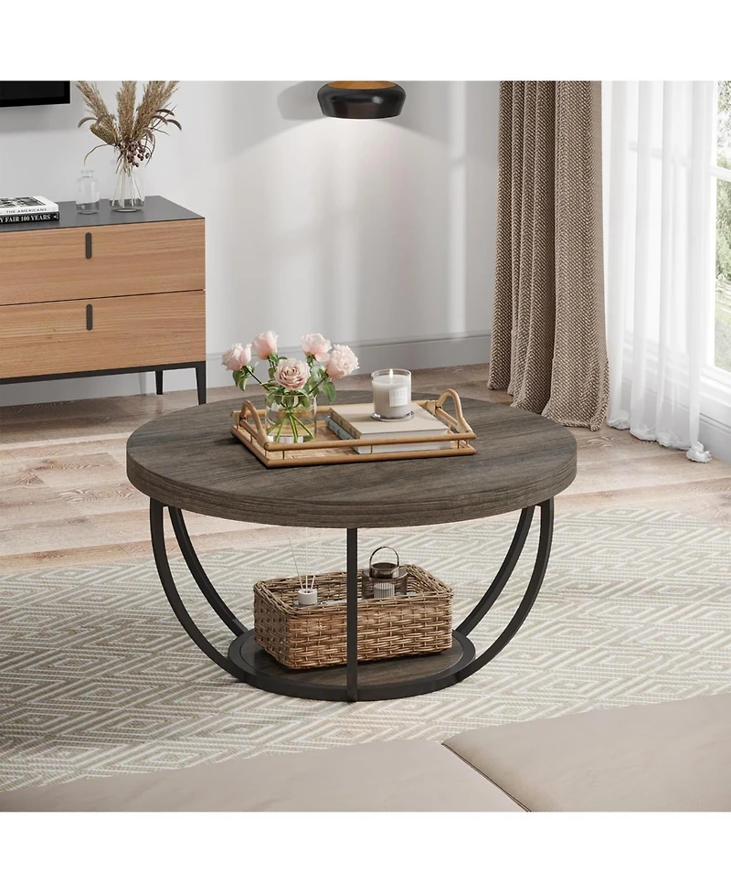 Tribesigns Round Coffee Table, Industrial 2-Tier Circle Modern 31.7" Wooden Accent Center Table for Living Room, Home Office