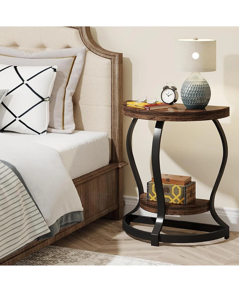 Tribesigns Half-Round End Table, 2-Tier Half Moon Side Table Semi Circle Accent Table with Metal Frame and Thicken Wood Tabletop for Living Room, Bedr