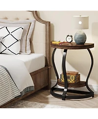 Tribesigns Half-Round End Table, 2-Tier Half Moon Side Table Semi Circle Accent Table with Metal Frame and Thicken Wood Tabletop for Living Room, Bedr