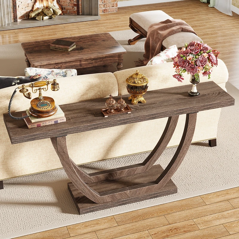 Tribesigns Console Table for Entryway: 63 Inches Farmhouse Wood Entry Foyer Entrance, Narrow Long Sofa Behind Couch with Metal Legs
