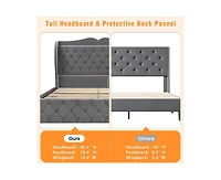 gaomon Upholstered Velvet Bed Frame With 4 Storage Drawers and Charging Station, Button Tufted Platform Bed With Wingback Headboard Shelf, Heavy Duty,
