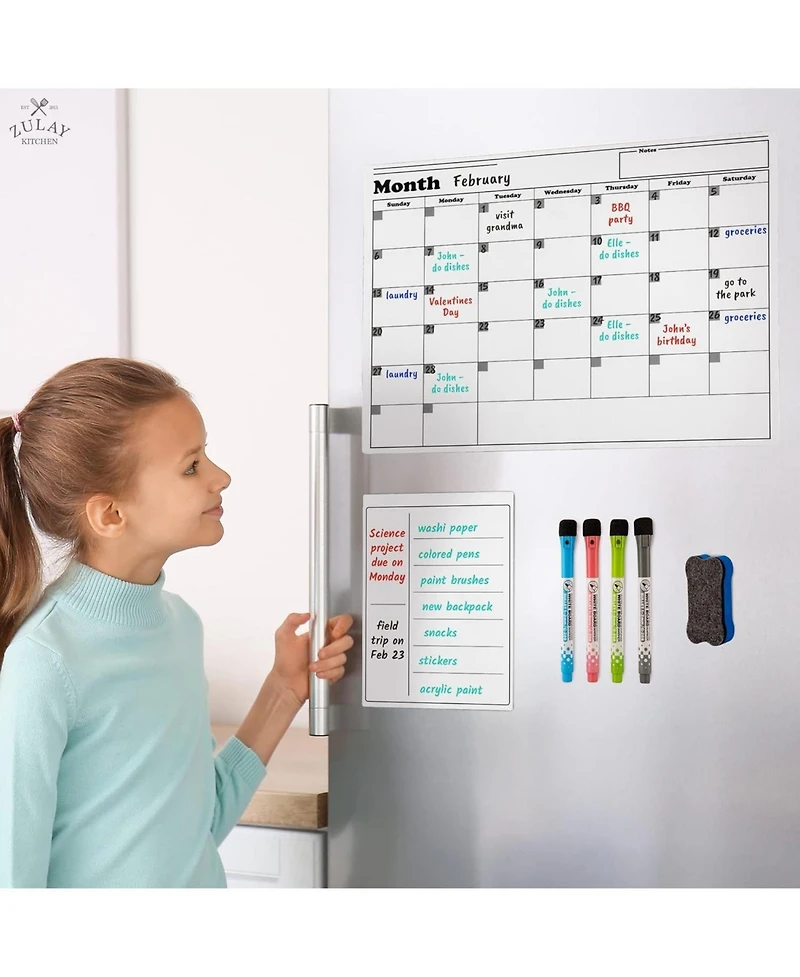Magnetic Dry Erase Calendar Whiteboard Kit for Fridge Includes Magnetic Notepad, 4 Colored Markers, & Eraser