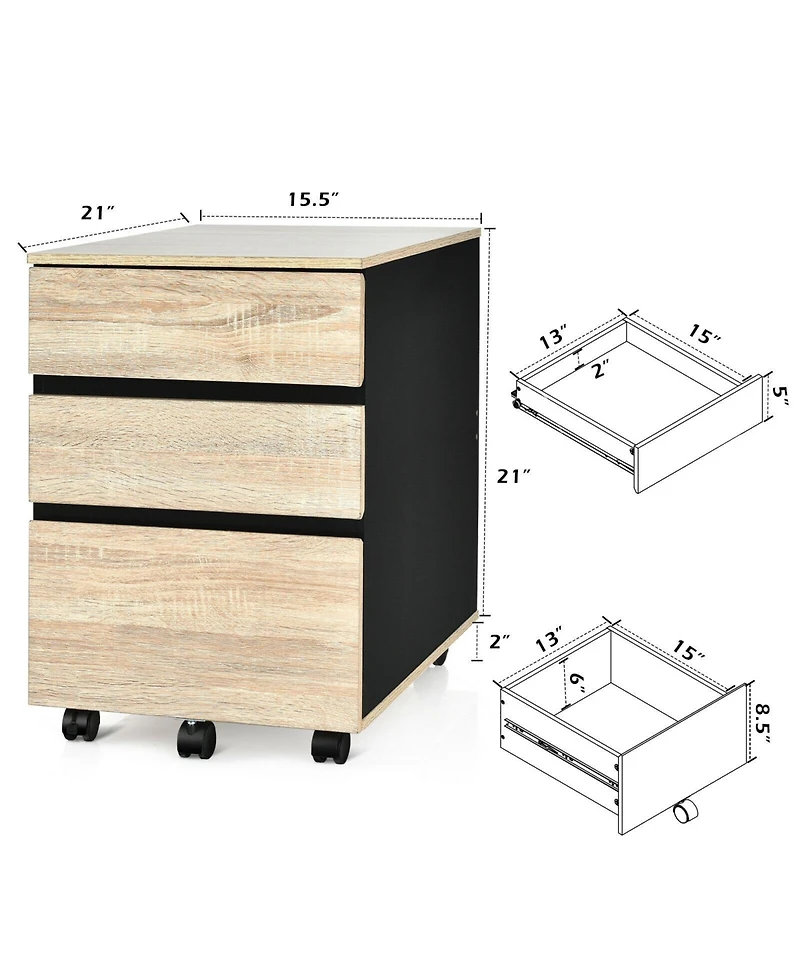 Skonyon 3-Drawer Mobile File Cabinet for Home Office