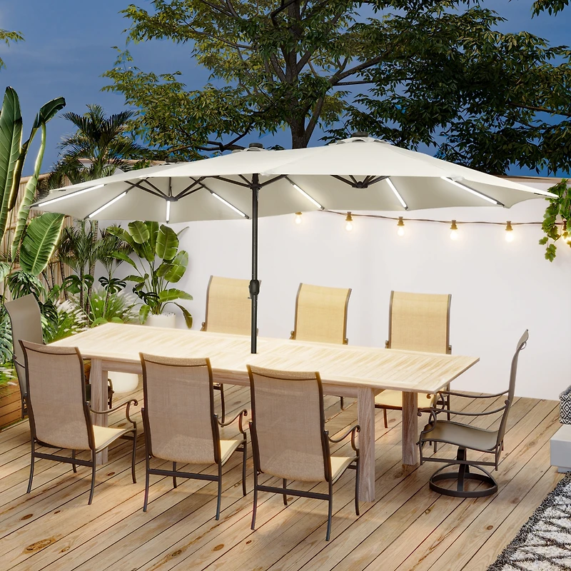 Casainc Outdoor Double-Sided Rectangular Led Light Market Umbrella With Base and Cover