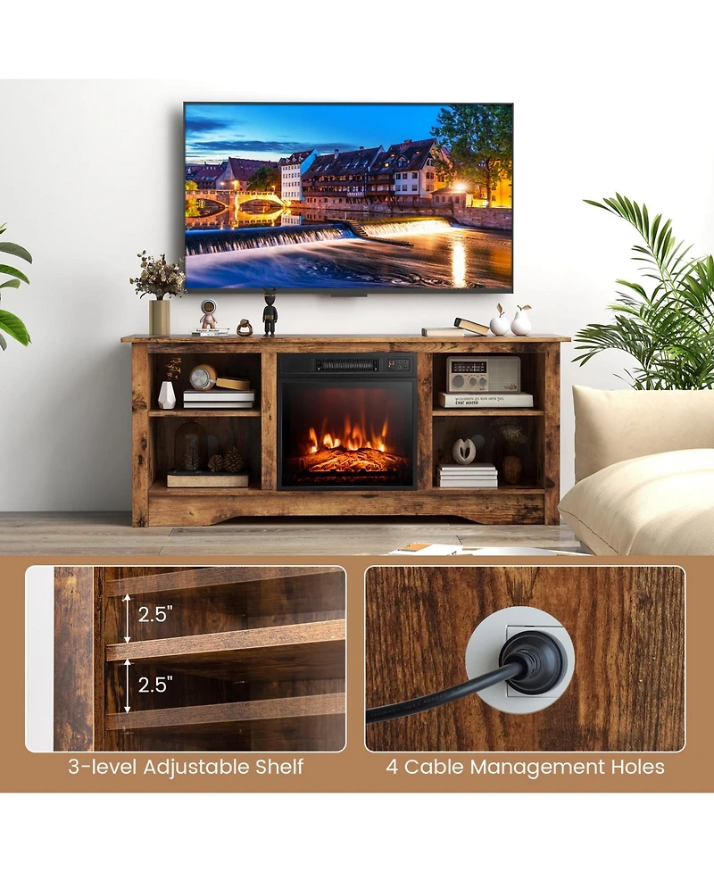 58 Inches Tv Stand for Flat Screen TVs Up to 65 Inches with 18 Inches Electric Fireplace Heater