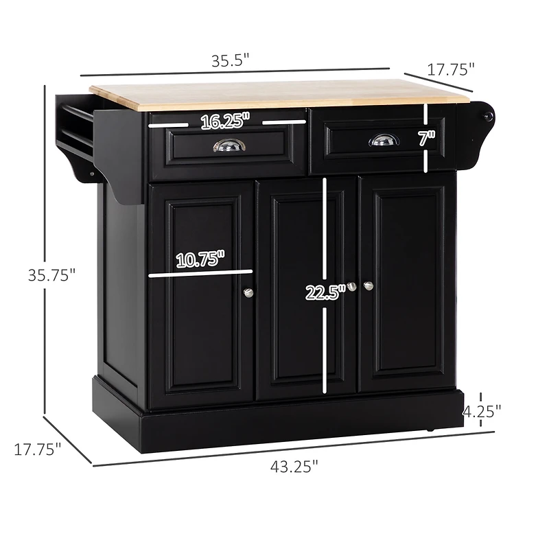 Homcom Kitchen Island on Wheels Kitchen Storage Cabinet Utility Cart