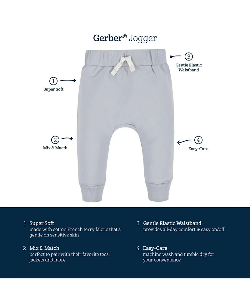 Gerber Baby Boys Navy and Grey Premium Joggers, 3-Pack