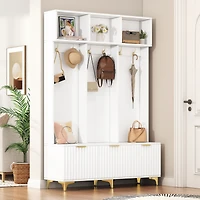 Streamdale High Gloss Fluted Storage Hall Tree with Gold Accents