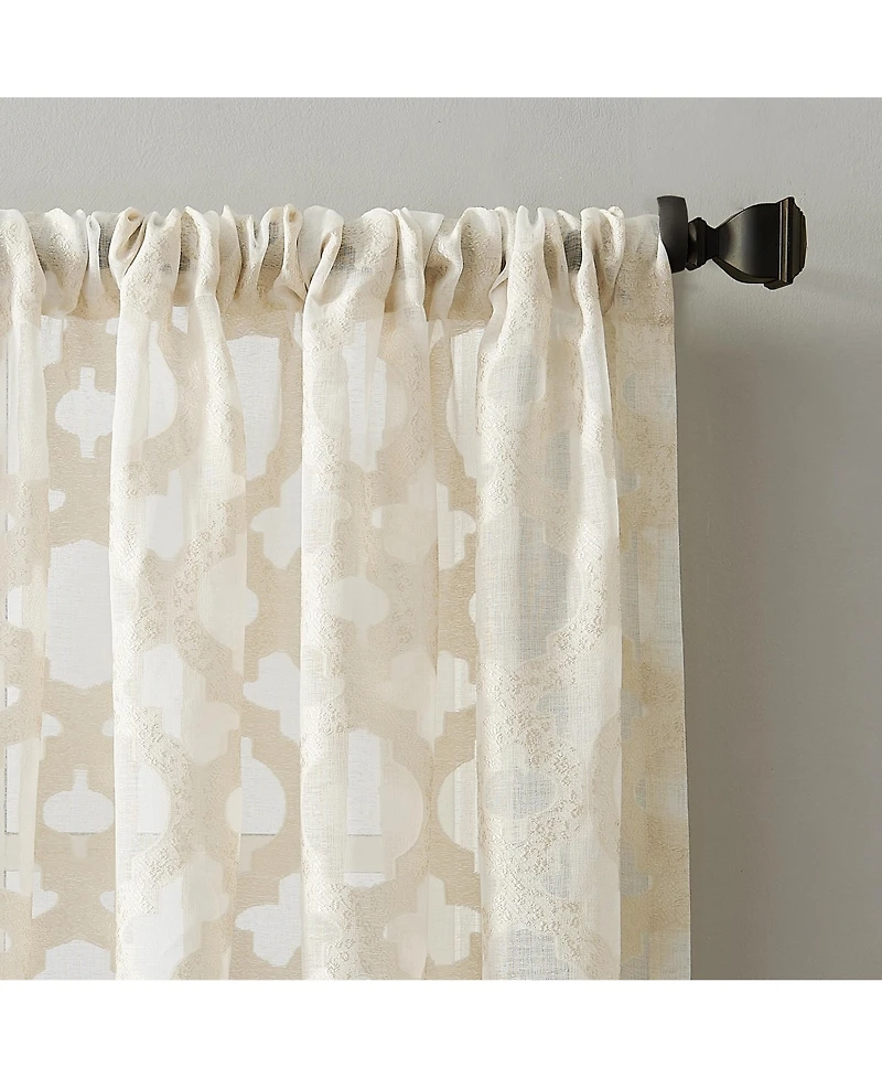 Yvette Trellis Jacquard Sheer Rod Pocket Curtain Panel