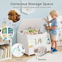 Gymax Kids Toy Box Wooden Storage Chest Bench w/ Bookshelf Wheels Safety Hinge Lid