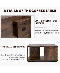 Sugift 2 Tiers Square Coffee Table with Storage and Non-Slip Foot Pads-Rustic Brown