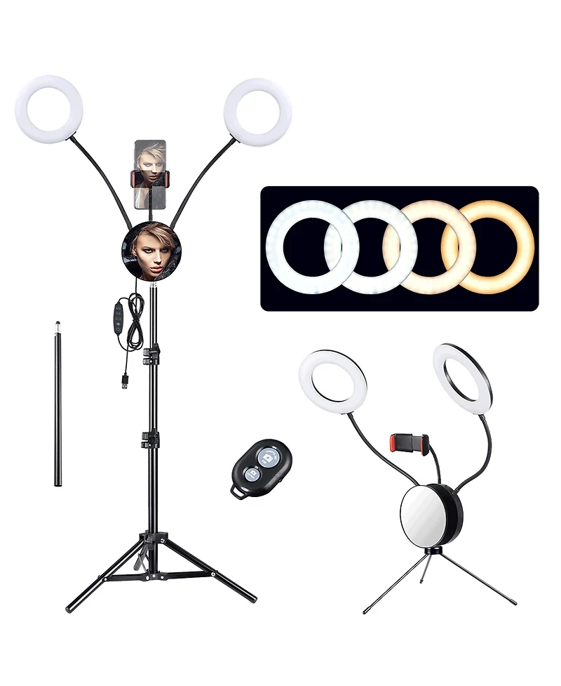 2 Pack 7" Dual Led Ring Light Dimmable Stand Phone Holder Makeup Selfie Vlog