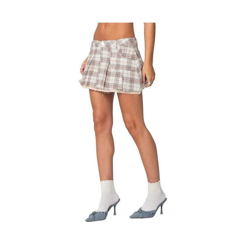 Edikted Womens Roni Plaid Pleated Mini Skirt