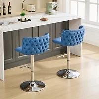 Simplie Fun Adjustable Chrome Base Bar Stools with Tufted Backs (Blue, Set of 2