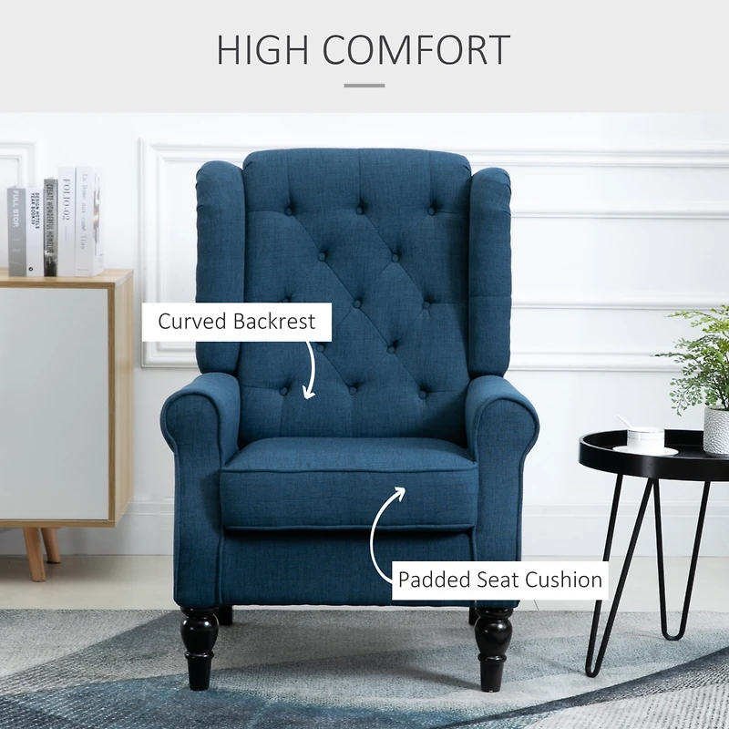 Blue Wingback Button-Tufted Accent Chair