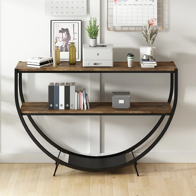Streamdale Industrial Wood & Metal Demilune Console Table