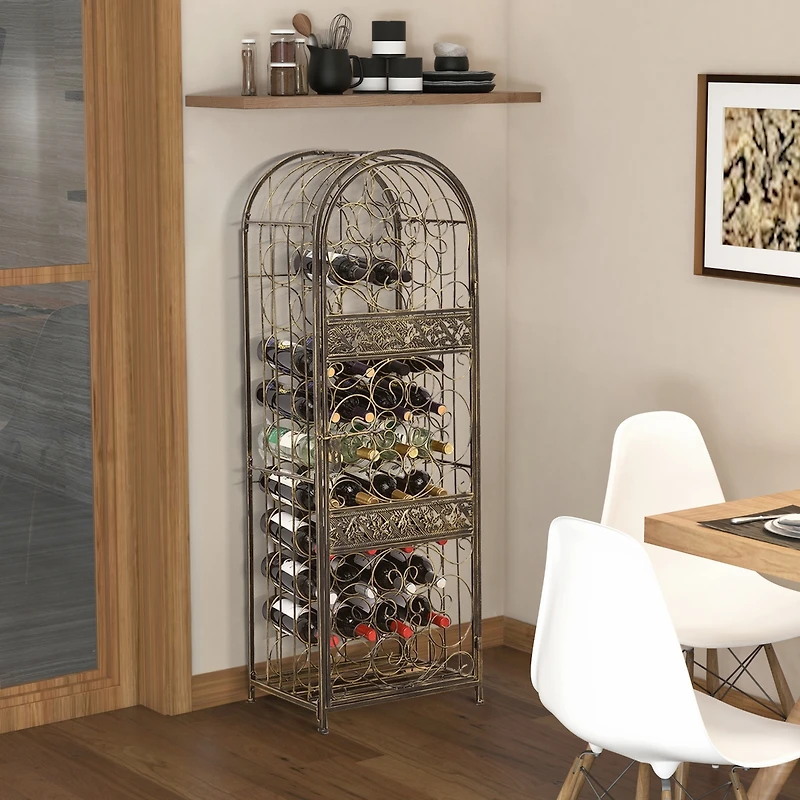 Streamdale Furniture 45 Bottle Wrought Iron Wine Rack Jail with Lock - Antique Bronze