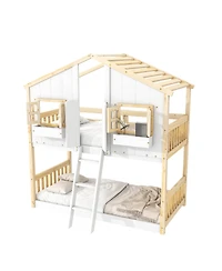 Streamdale Twin over Twin House Bunk Bed with Roof, Window, Door, Ladder