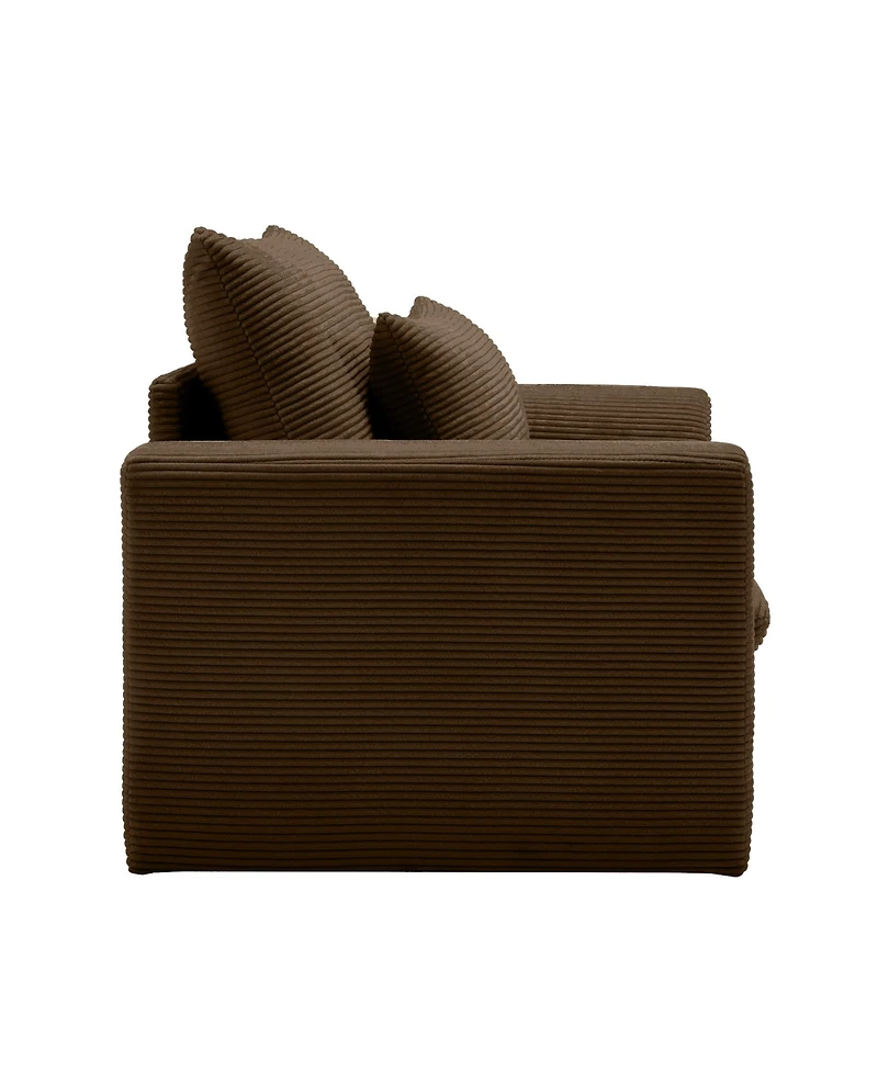 Simplie Fun Brown Corduroy Deep Seat Single Sofa with Waist Pillow