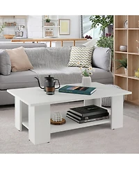 Sugift Large 36 Inch 2-tier Wooden Modern Coffee Table with Storage Shelf