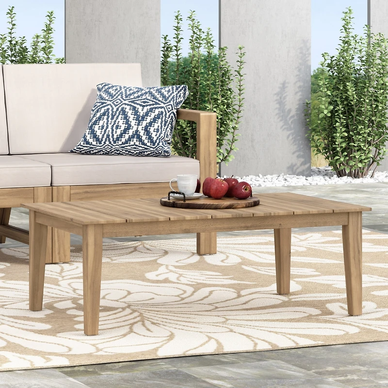 Acacia Wood Outdoor Coffee Table, Light Brown, 14" H X 23.5" W X 39.5" L