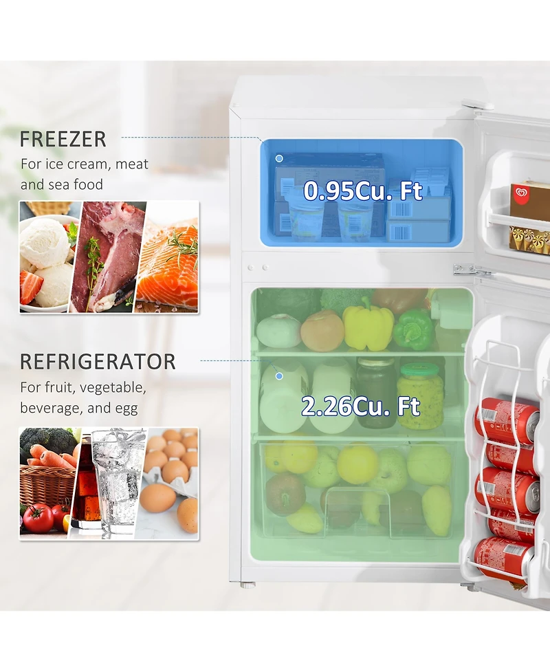 Compact 3.2 Cu.Ft Mini Fridge with Adjustable Shelf, Thermostat, Reversible Door